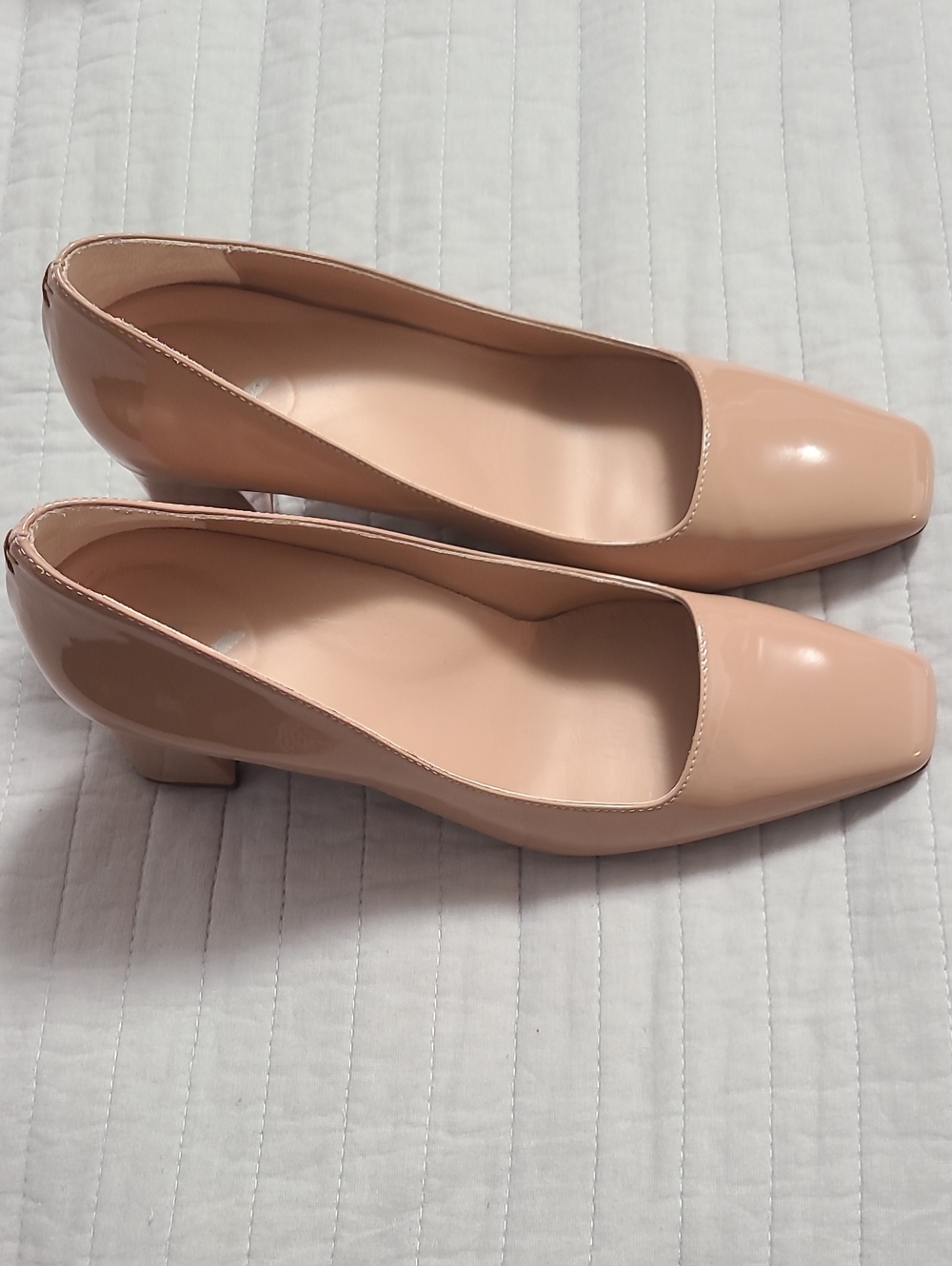 Inez Women's Nude Patent Leather Classic Business Comfy Block Heel Pumps Sz 7M